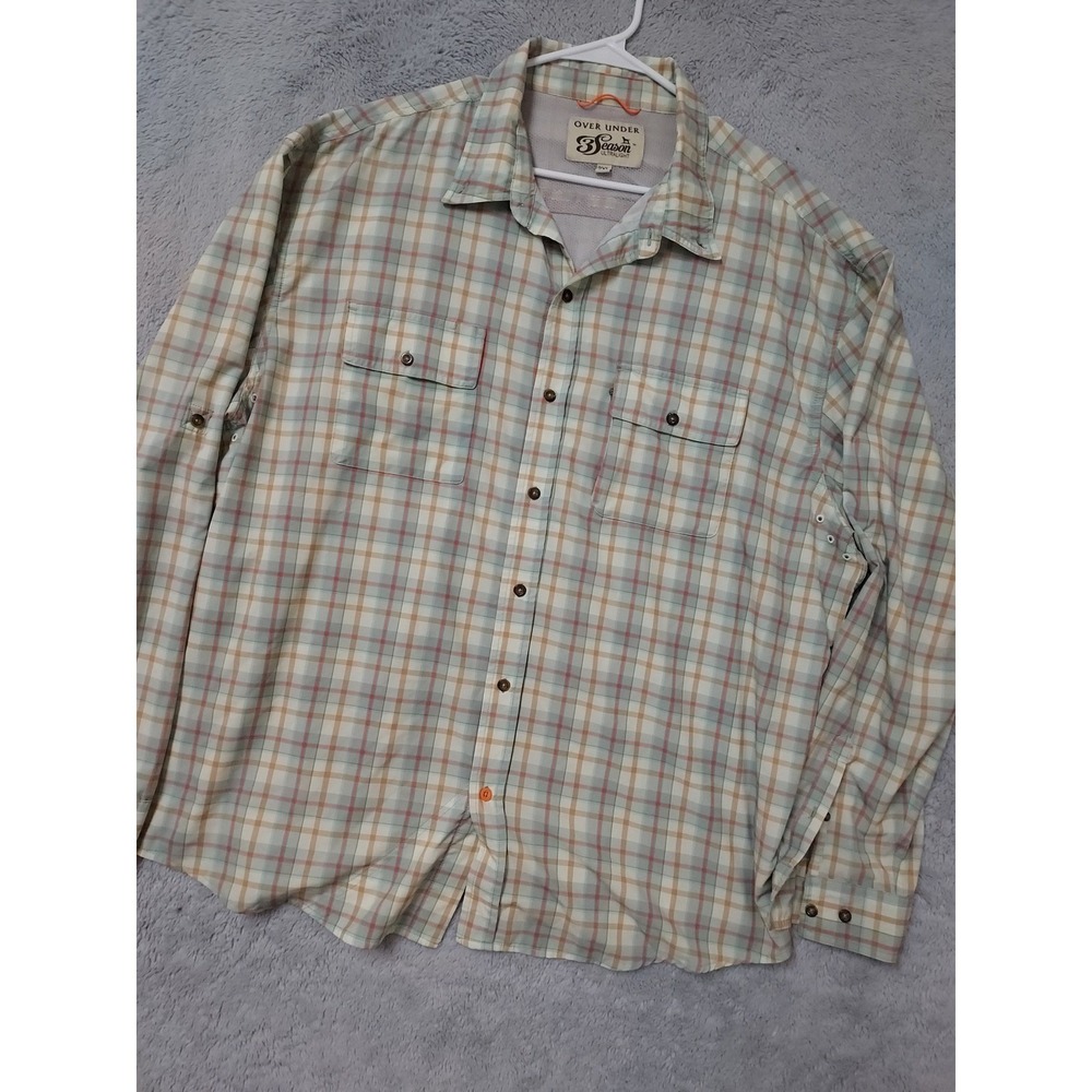 Over Under Shirt Mens 2XL XXL 3 Season Ultralight Plaid Fishing Hiking Green
